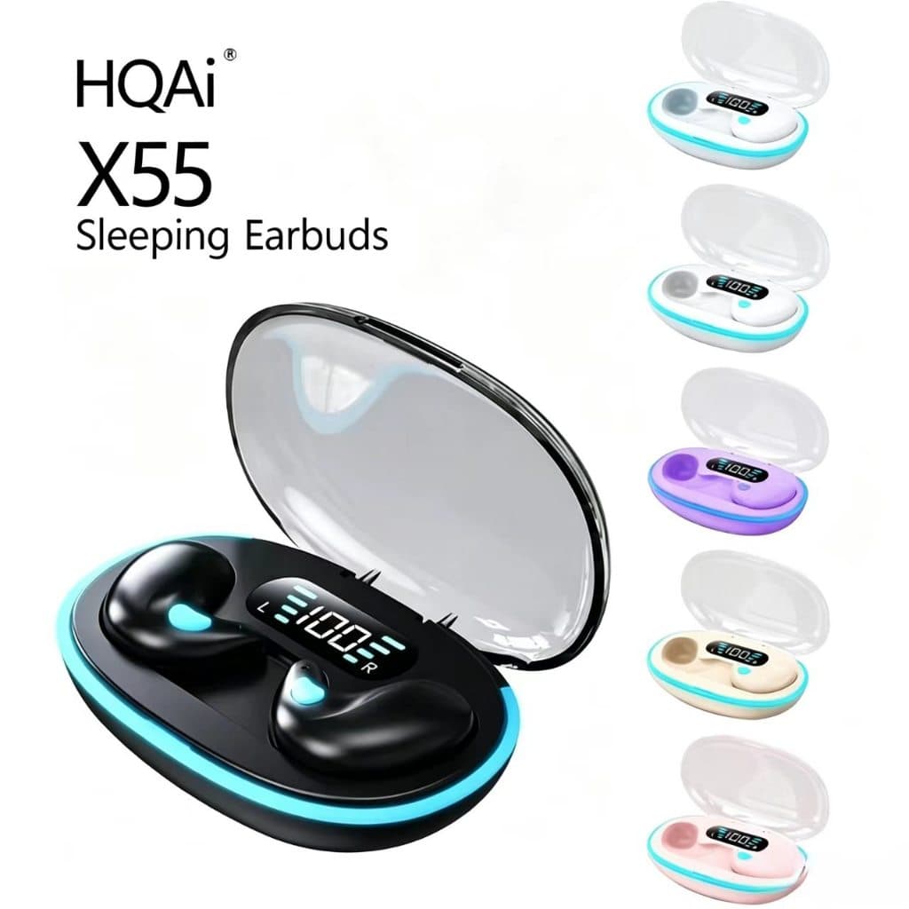 HQAi X55 Fones De Ouvido Para Dormir Bluetooth 5.3 Sem Fio HiFi Estéreo Com Cancelamento De Ruído À Prova D'água Fon