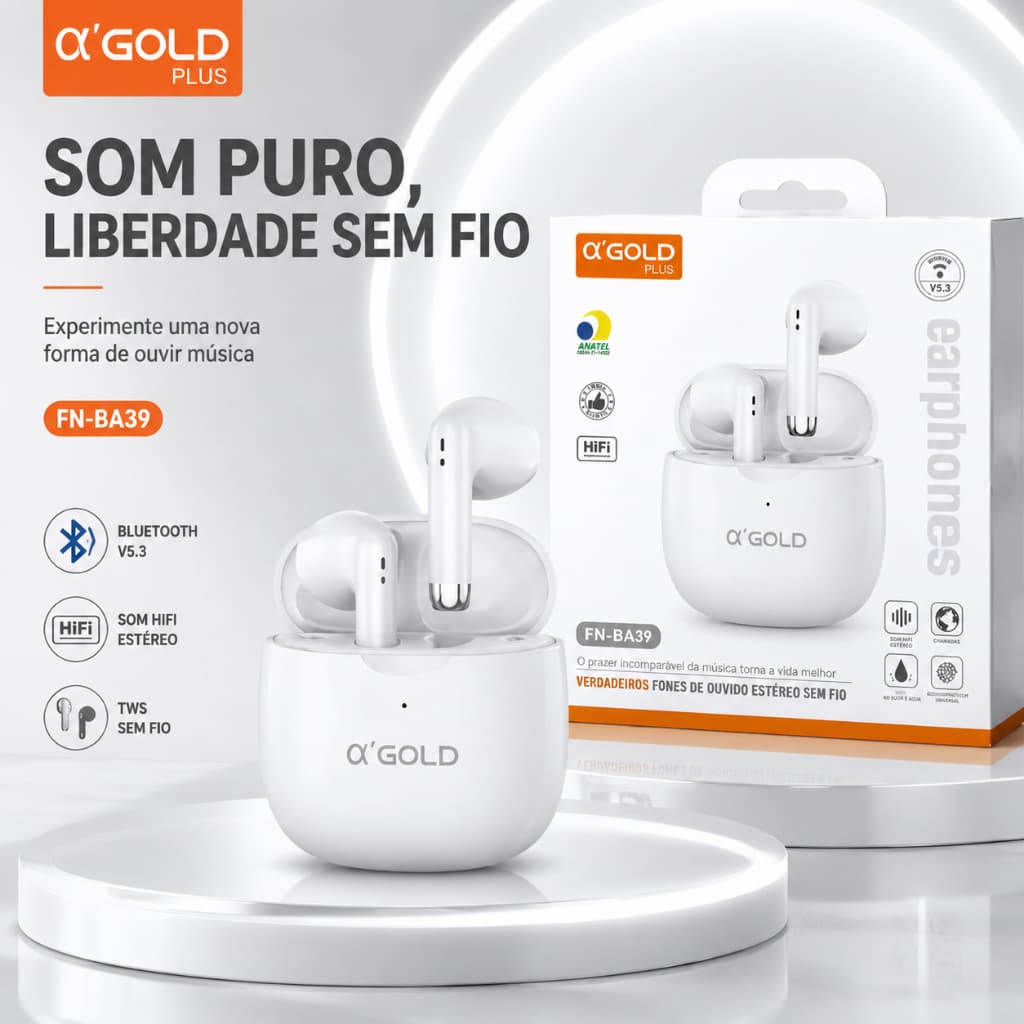 Fone FN-BA39 | Bluetooth 5.3 | Som HiFi | 6h de Bateria | Redução de Ruído| fone de ouvido sem fio