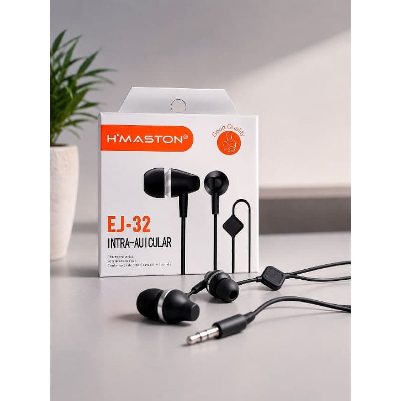 Fone de Ouvido H'Maston EJ-32 P2 3.5mm Com Microfone Intra-Auricular Grave Potente Universal