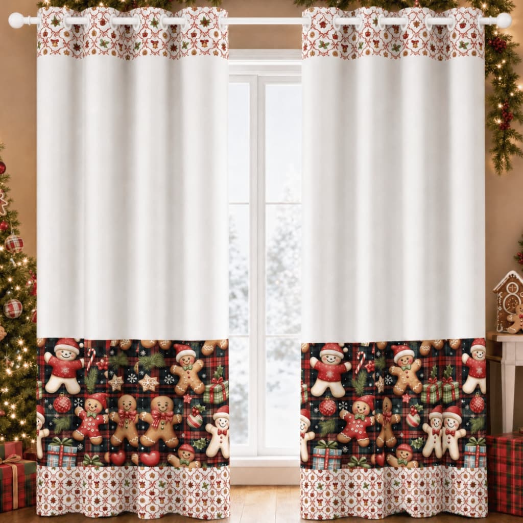 Cortina Oxford Natalina 300x220cm Estampada para Sala Quarto Cozinha Ceia Festa e Decoração de Natal