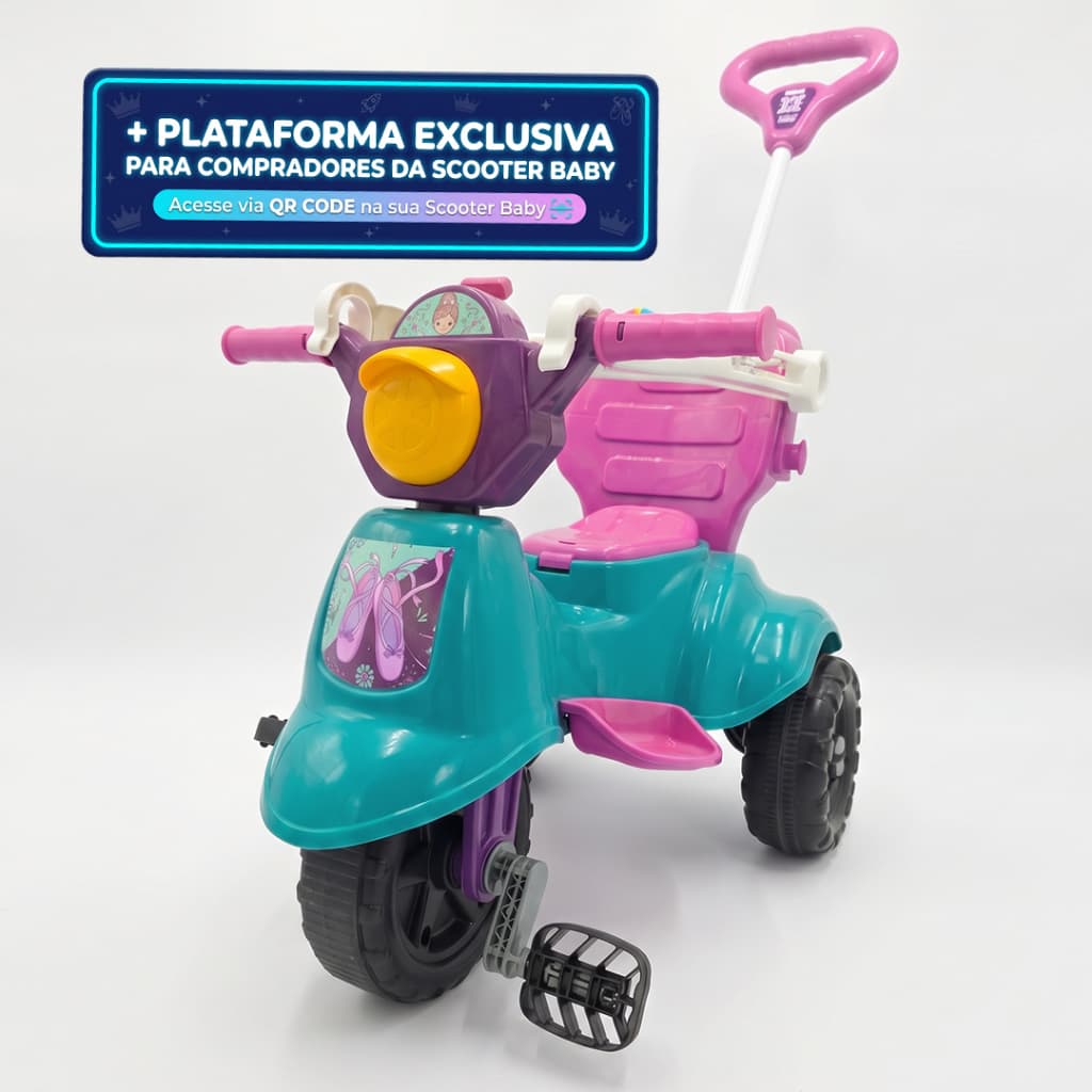 Triciclo Scooter + Game Aplicativo 3D - Velotrol ORIGINAL Motoca Completa Pedais, Empurrador, Protetor e Apoio - Inmetro