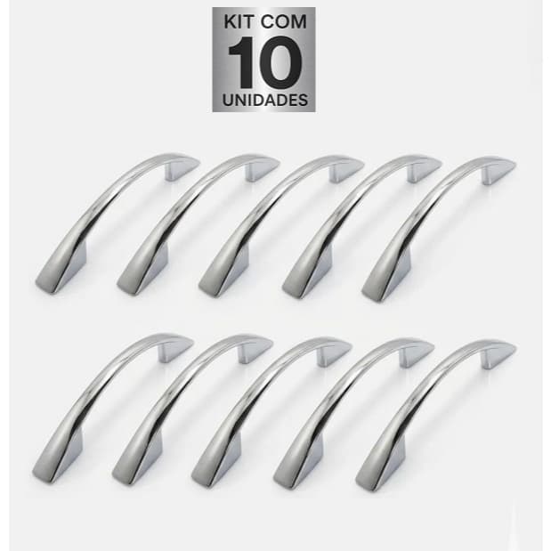 Kit 10 Puxadores Il 2092 Cromado 96mm Alça Curva Moveis Armarios Gavetas Portas