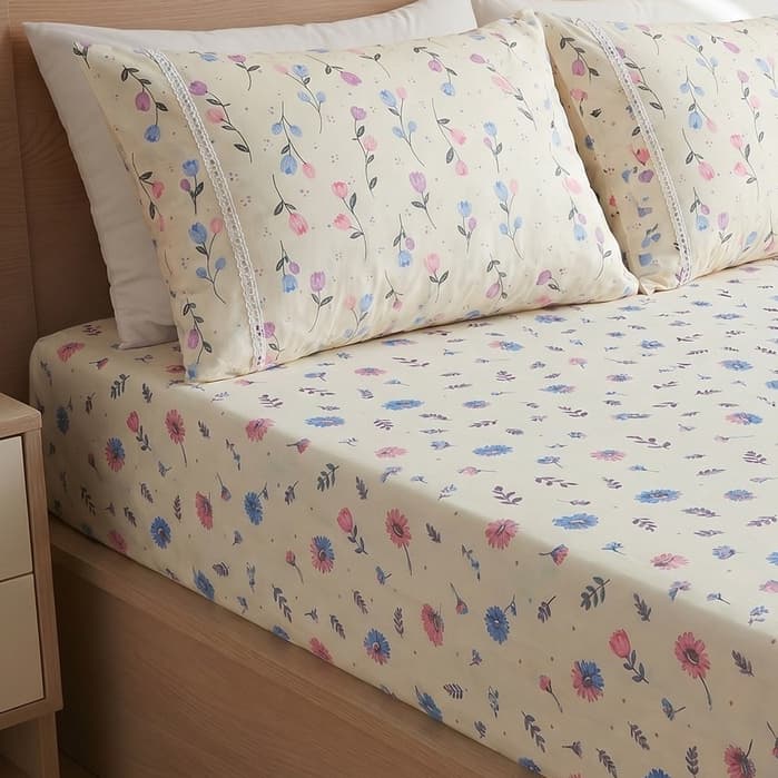 Jogo de Lençol Roupa de Cama 100% Algodão Malha Macia Liso Estampado Solteiro Casal Queen King