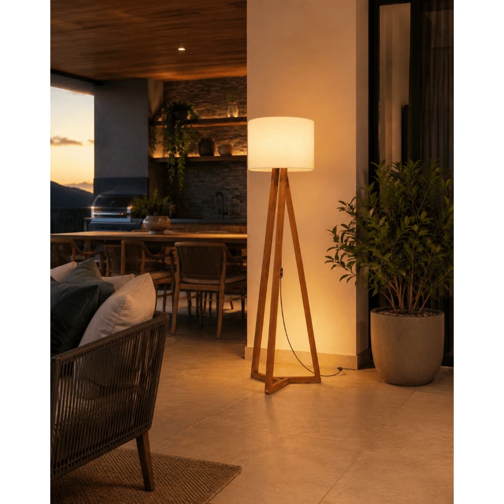 Abajur Luminária de Piso Decorativa Tripé Madeira para Sala Quarto Escritório Canto de Leitura Abajur Moderno Cabo 1,5m