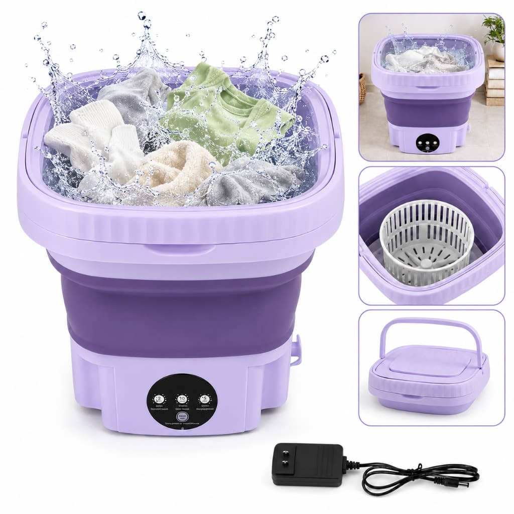 Mini Máquina de Lavar Portátil Dobrável 9L 11L com Drenagem Timer 12V para Roupas Íntimas Bebê Viagem