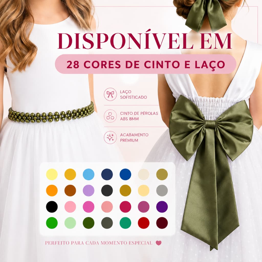 Cinto de Pérolas + Laço 25 Cores para Daminha | Festa Infantil REF4197
