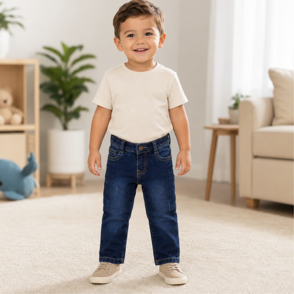 Calça Infantil Masculina Jeans e Cargo Bebê com Regulagem Interna do Tamanho 1 ao 3