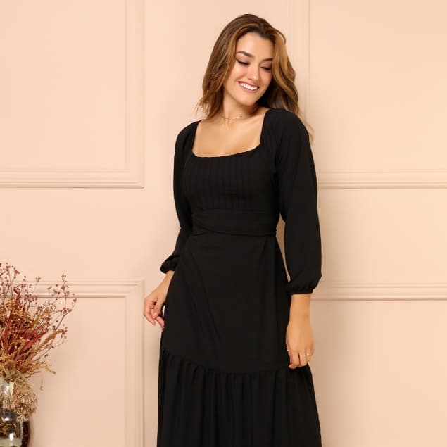 vestido longo manga longo novo com bojo atras amarrar COD/V45