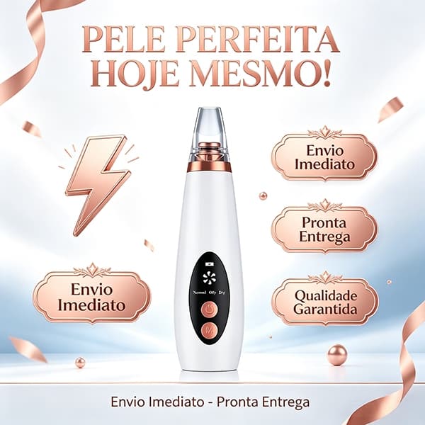 Aparelho Aspirador de Cravos Elétrico Recarregável USB, Limpador de Poros Facial, 3 Níveis de Intensidade Limpeza Profun