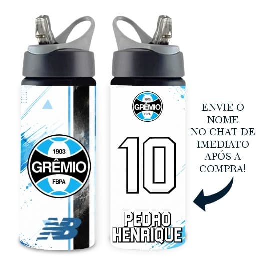 Garrafa do Grêmio de Alumínio/Squezee 600ml – Personalizada com Nome