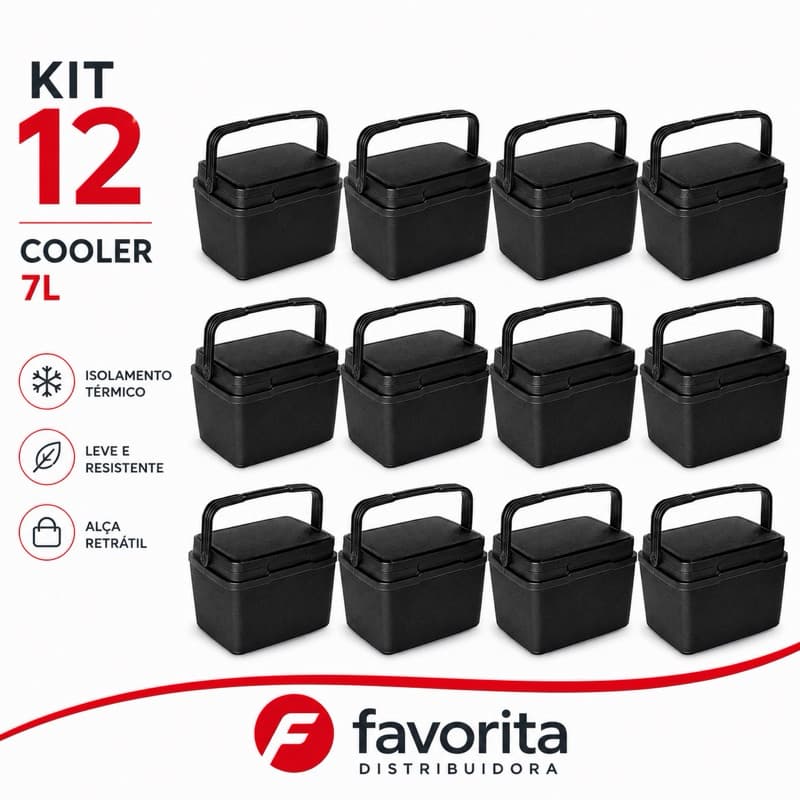 Kit 12 Cooler Térmico 7L Preto Bebidas Geladas Praia Churrasco Camping Toy26017