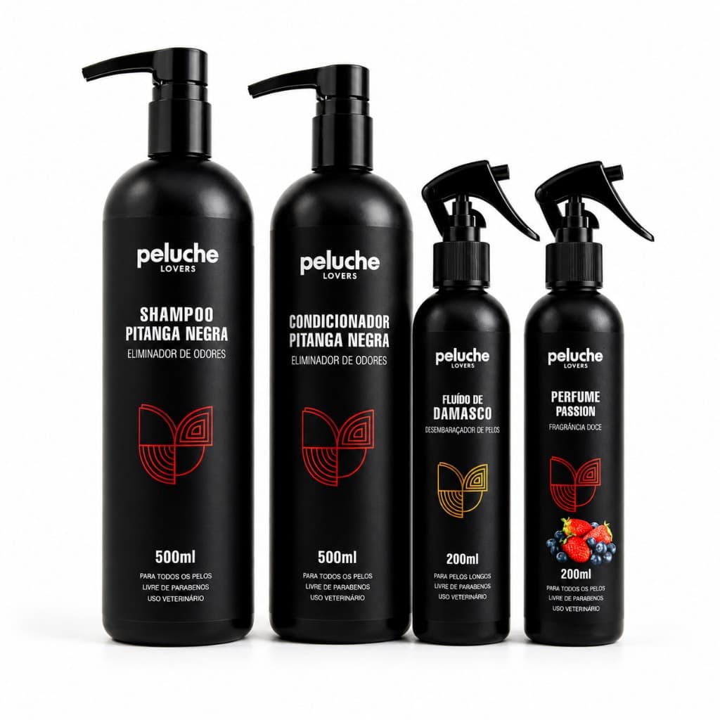 Shampoo Eliminador de Odores Condicionador Desembaraçador Perfume Passion Peluche | Kit Banho Pet para Cães