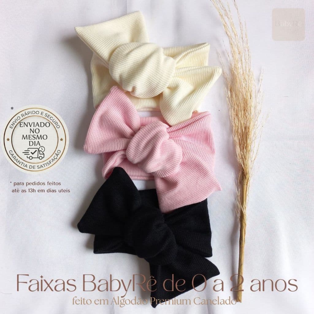 Kit 3 Faixa Turbante Bebê Menina Ajustável Algodão Laço Maternidade Infantil Recém-Nascido Tiara