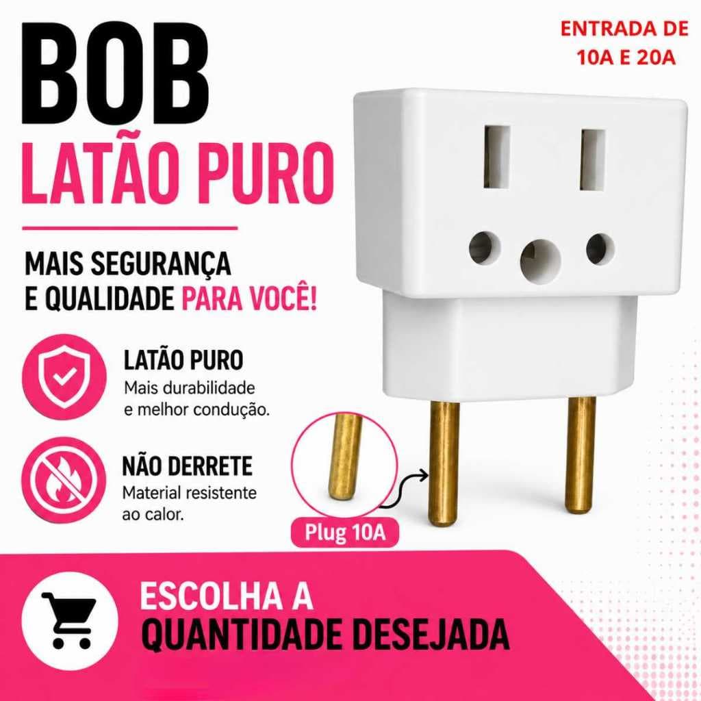 Adaptador Tomadas Bob Latão Puro Entrada para Plugs Redondos 10A e 20A Pino 10A Entrada P Plug Chato