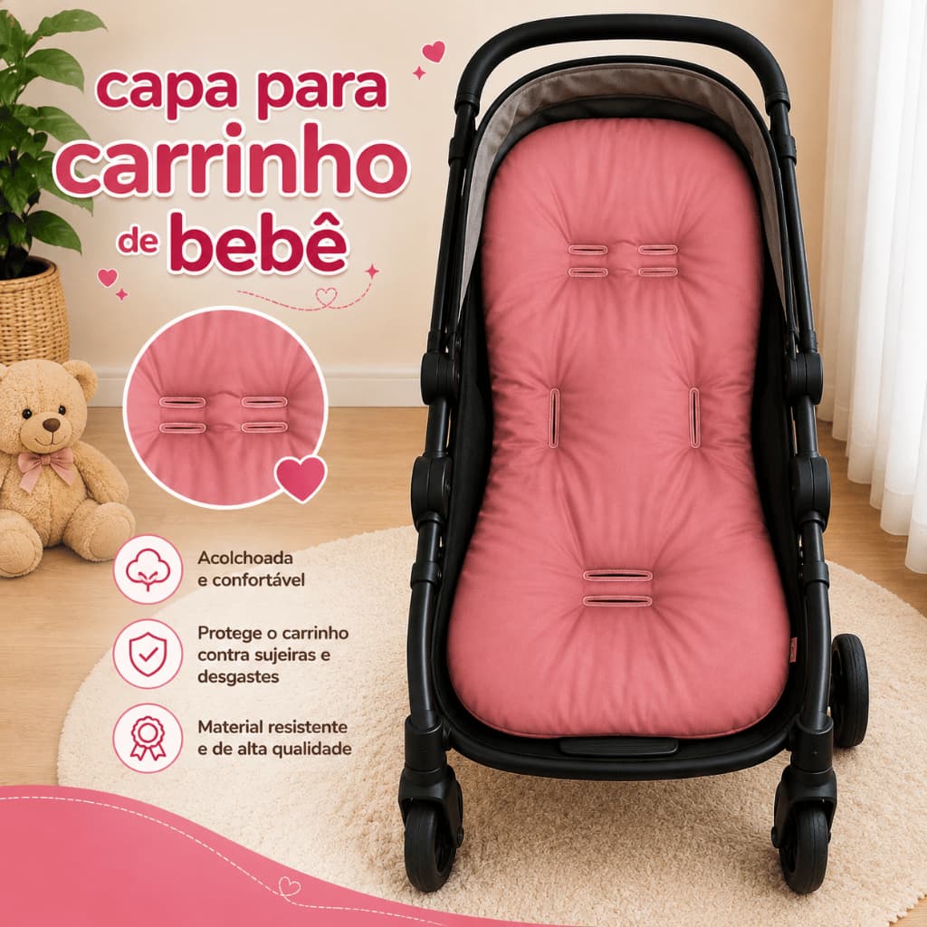 Capa para carrinho de bebê Rosê Nude acolchoada tamanho universal galzerano cosco burigotto Chicco