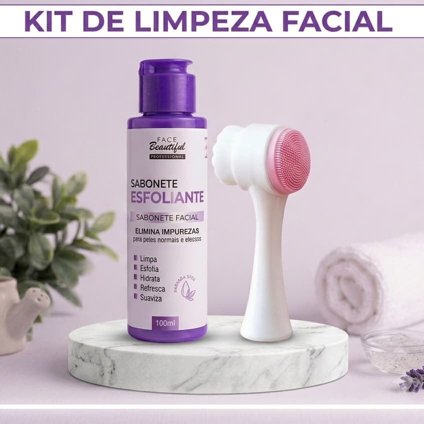 Sabonete facial esfoliante + Escova facial skincare feminina masculina