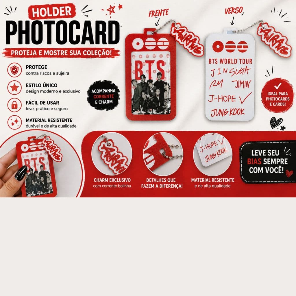 Porta Photocard BTS Premium - Holder Chaveiro Kpop Army | Envio Imediato Arirang