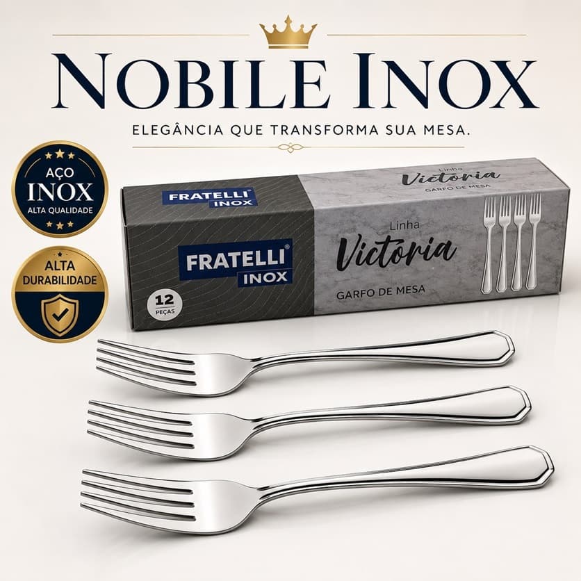 Conjunto Garfos de Mesa 21cm Inox Linha Victoria - Talher Buffet - Fratelli (12 peças)