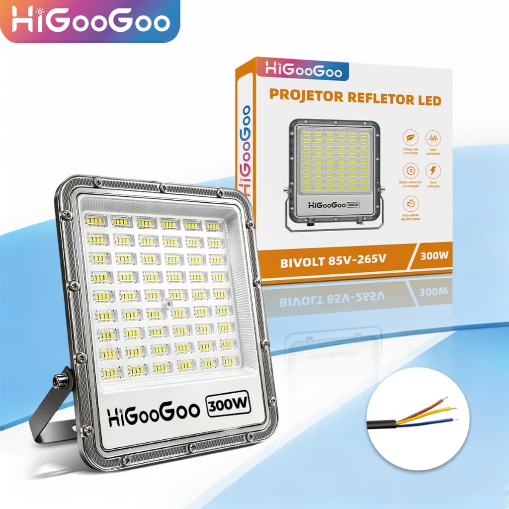 Refletor LED HiGooGoo Ultrafino Economia De Energia IP66 à prova d'água 50/100/200/300W Para lluminação Externa