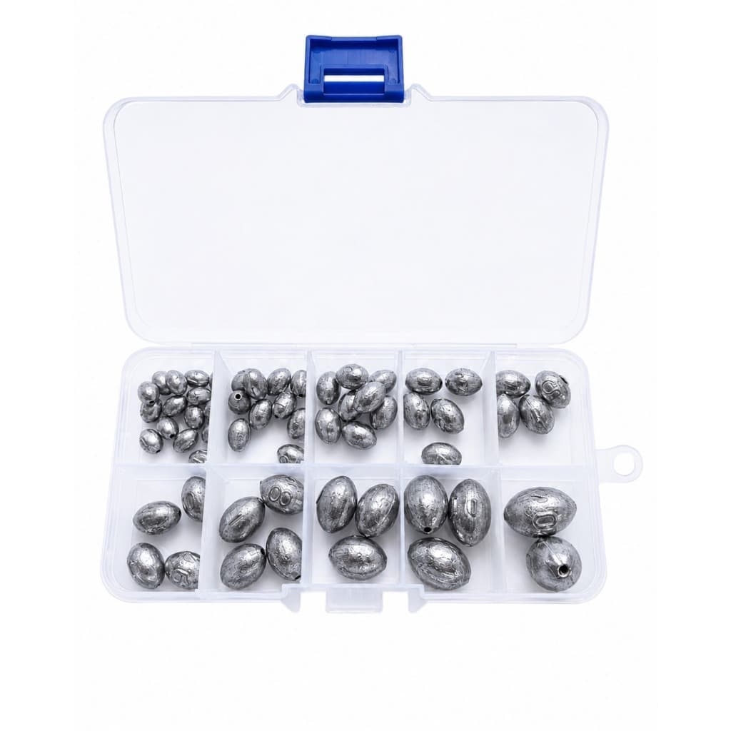Kit de Pesca com 60 Chumbadas Oliva Com Mini Estojo Organizador