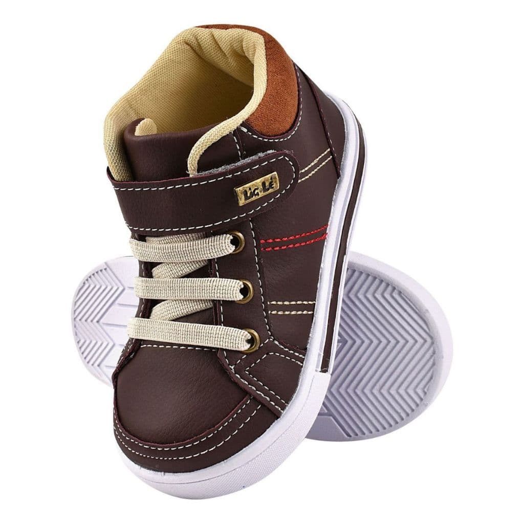 Tênis Botinha Infantil Menino Sapatênis Casual Escolar Com Velcro Confortável Cor Marrom Café