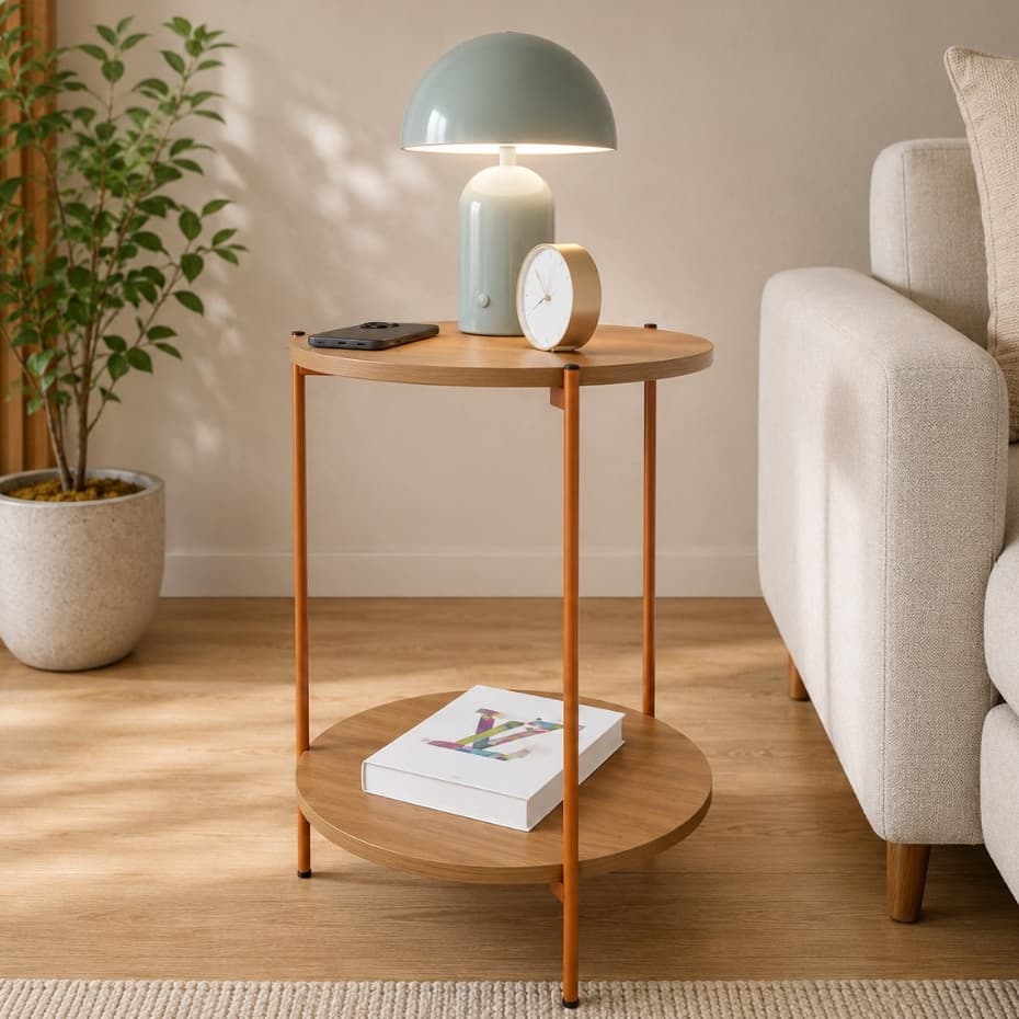 Mesa Lateral Duda Nature para Sala com Pés de Ferro Bronze Mesa de Apoio Decorativa Design Moderno