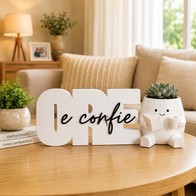 Kit Decorativo Ore e Confie com Vaso Decorativo para Sala Quarto Escritório Presente Religioso Criativo e Elegante