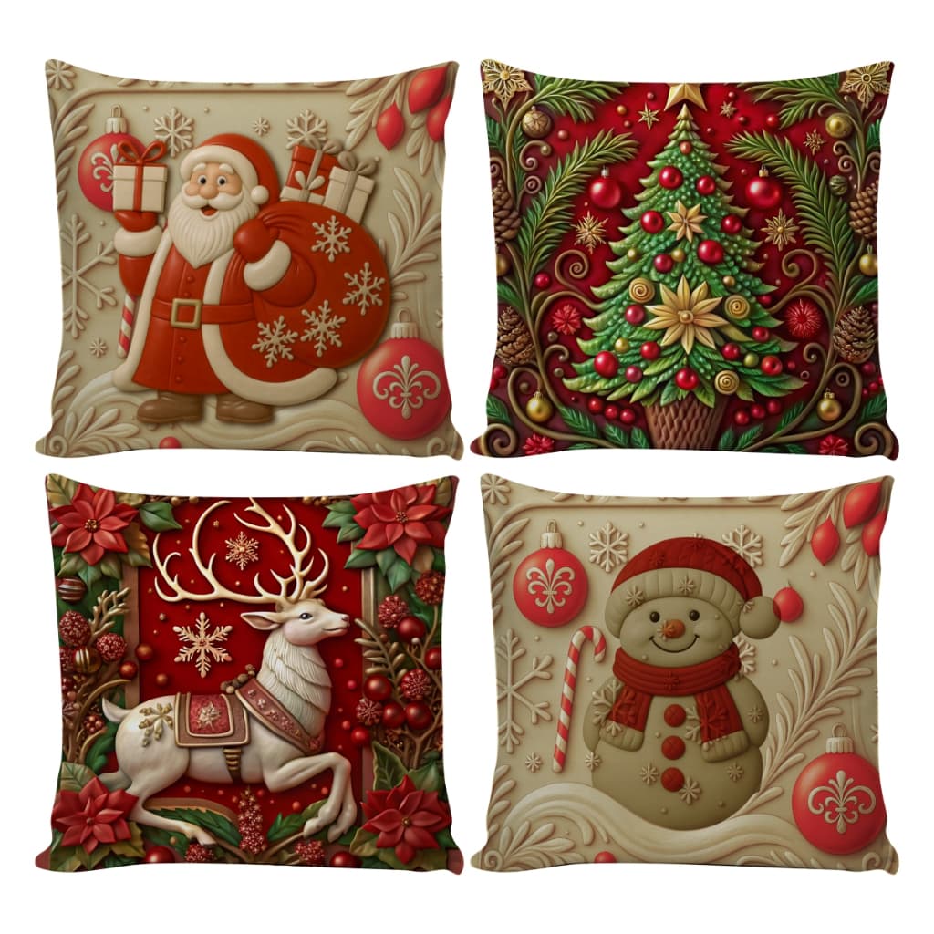 Kit 04 Almofadas Decorativas Papai Noel 45x45 Capas ou Cheias com Almofada de Nó ou Baguete