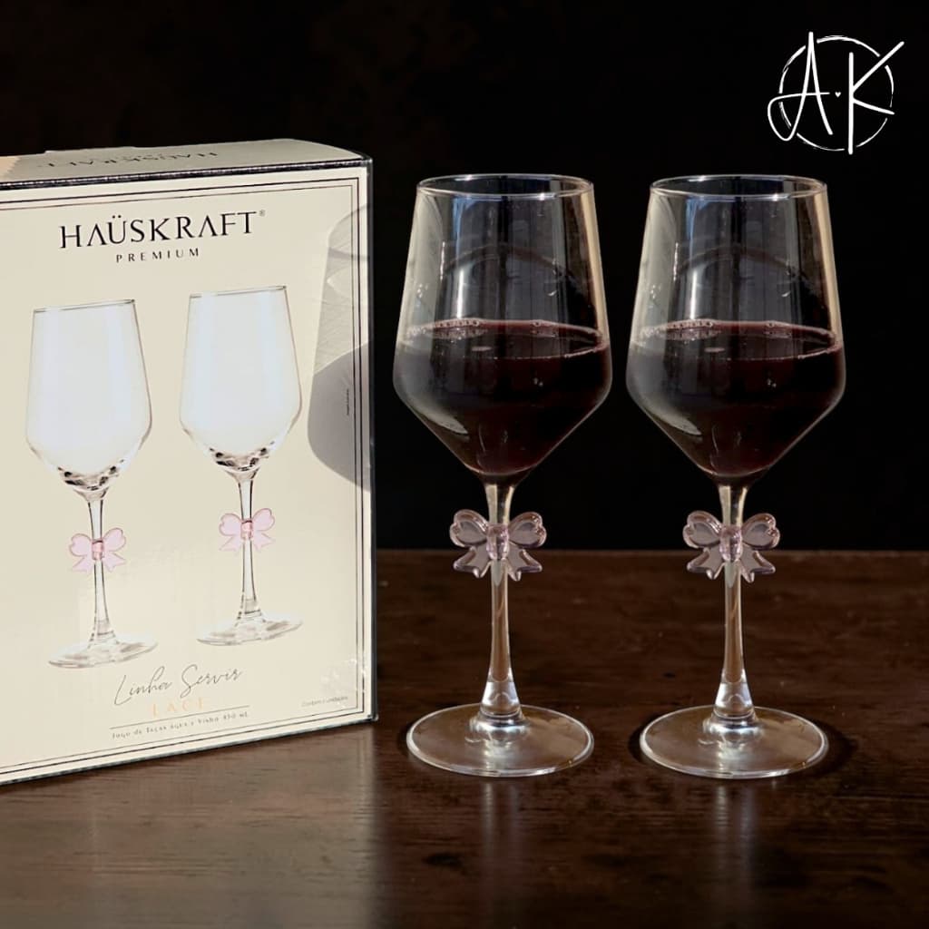 Jogo de Taças Água e Vinho Lace Hauskraft Sofisticado Elegante Laço Rosa 2 Unid. 430ml