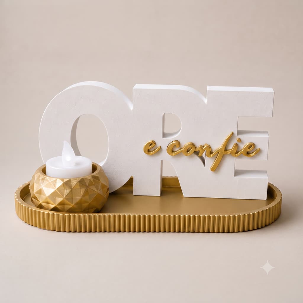 Kit Decorativo Religioso Ore e Confie, com Bandeja, Vaso e Vela Fake.