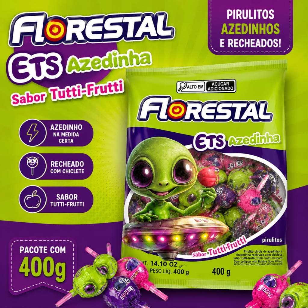 Pirulito Flopito Et Azedinho Tutti Frutti - 400g - Florestal