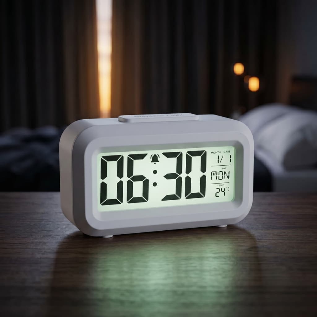 Relógio de Mesa Digital LED LCD Despertador Pequeno com Luz Noturna de Toque Termômetro Cabeceira