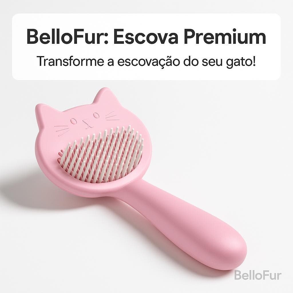 Escova Pet Formato Gato Remoção de Pelos Cabo Ergonômico