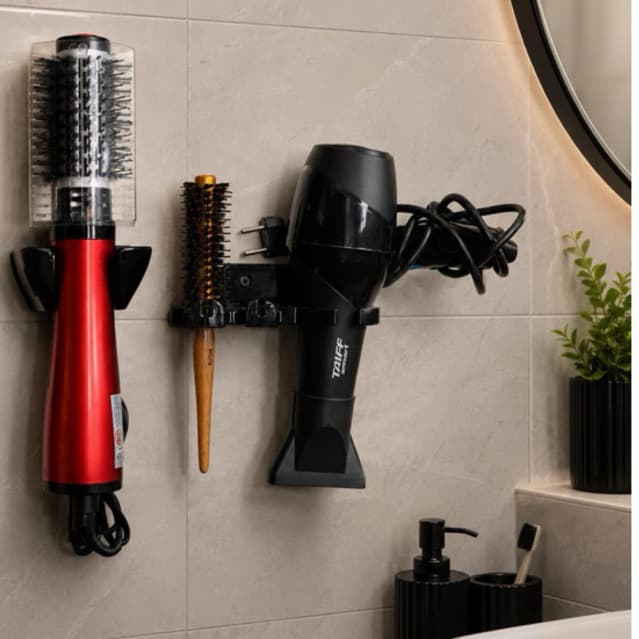 Kit Suporte de Parede para Escova Rotativa, Secador, Prancha e Porta Escova | Organizador de Banheiro