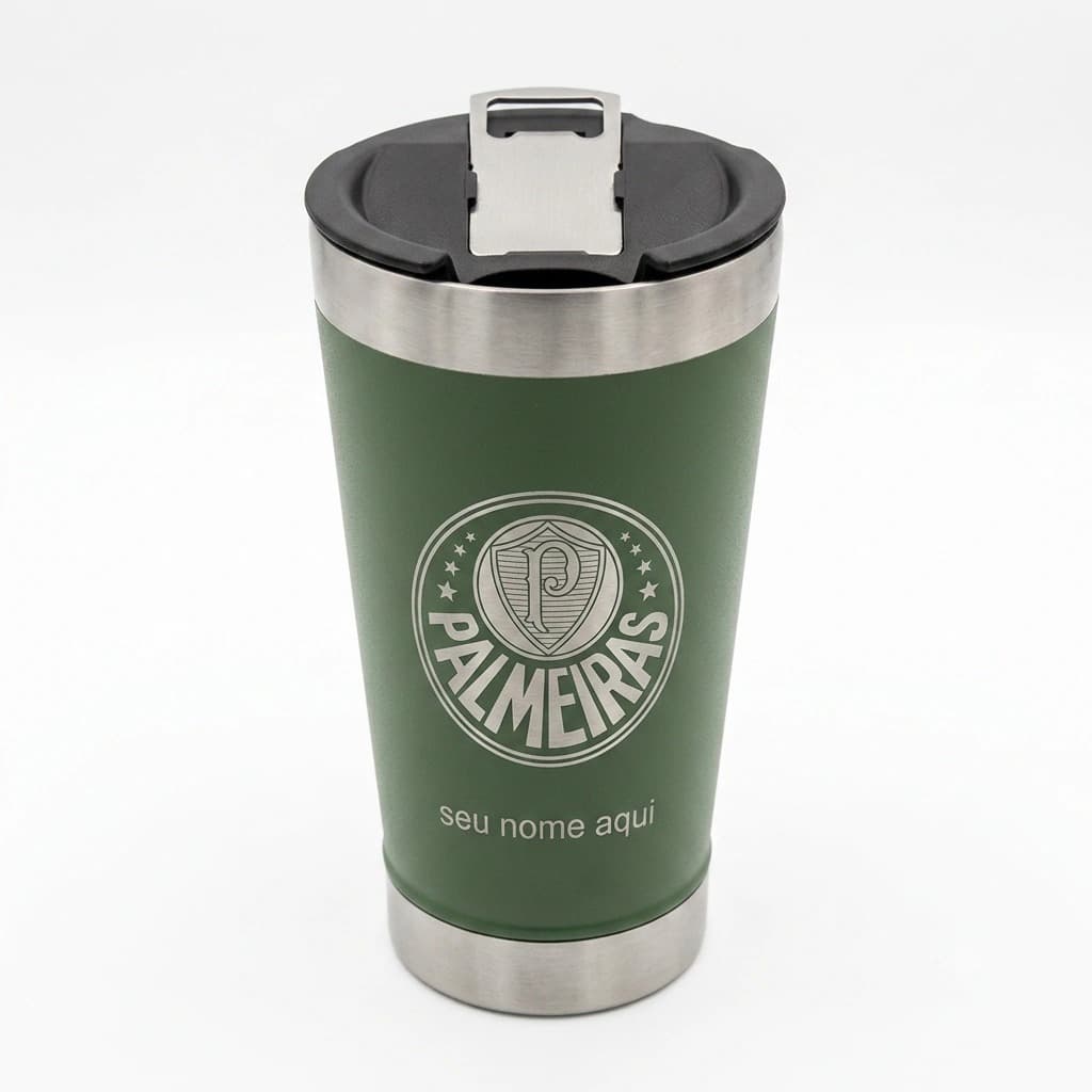 Copo Térmico Com Nome E Logo Time Personalizado Palmeiras - Gravação Laser Inox Premium