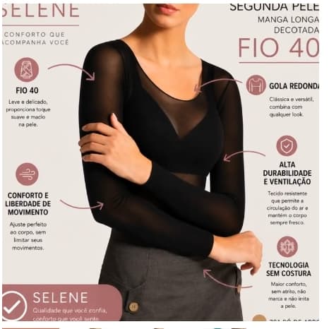 Camisete ou Blusa Segunda Pele Manga Longa Feminina Selene 9100