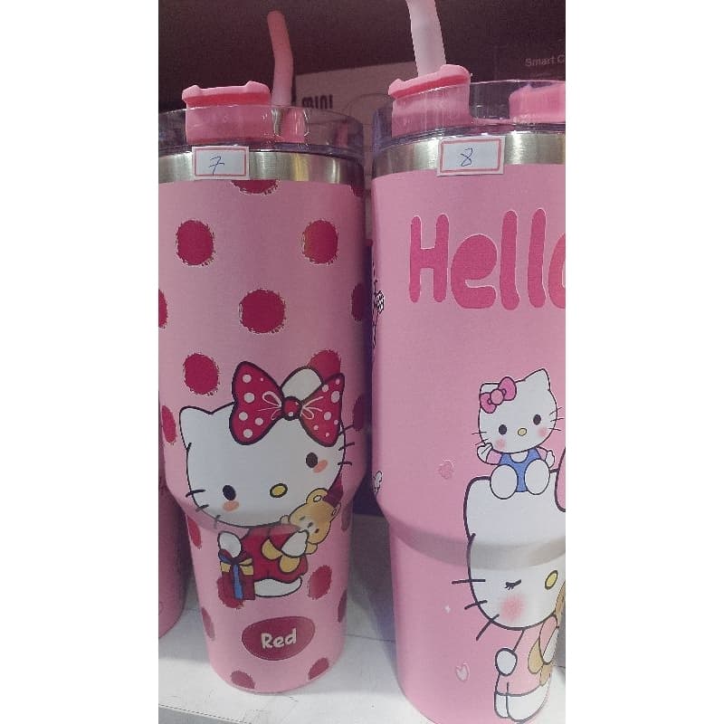 copo garrafa térmica inox  Hello kitty, 1.2 ml  rosa , canudo inox