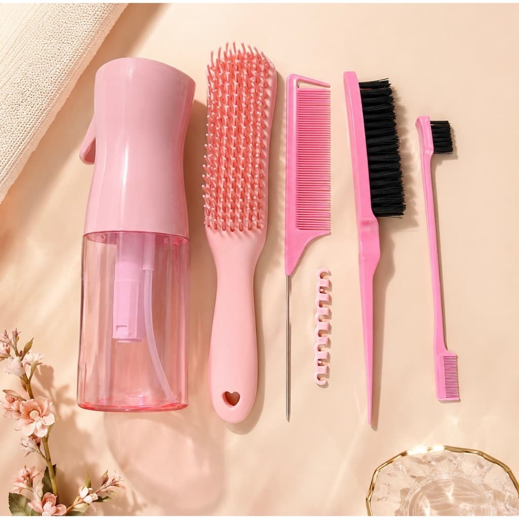 Kit Escova e Pentes para Cabelo com Borrifador – Escova Massageadora, Pente de Precisão e Escova para Acabamento Profiss