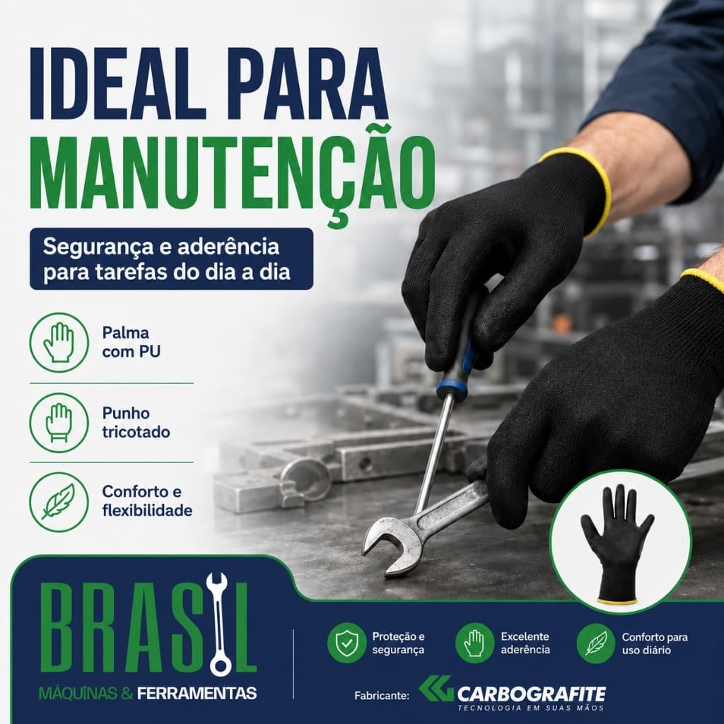 Kit 5 Pares Luva EPI Carbografite CG Supertact PU Tam 09 Segurança Trabalho Proteção Mecânica