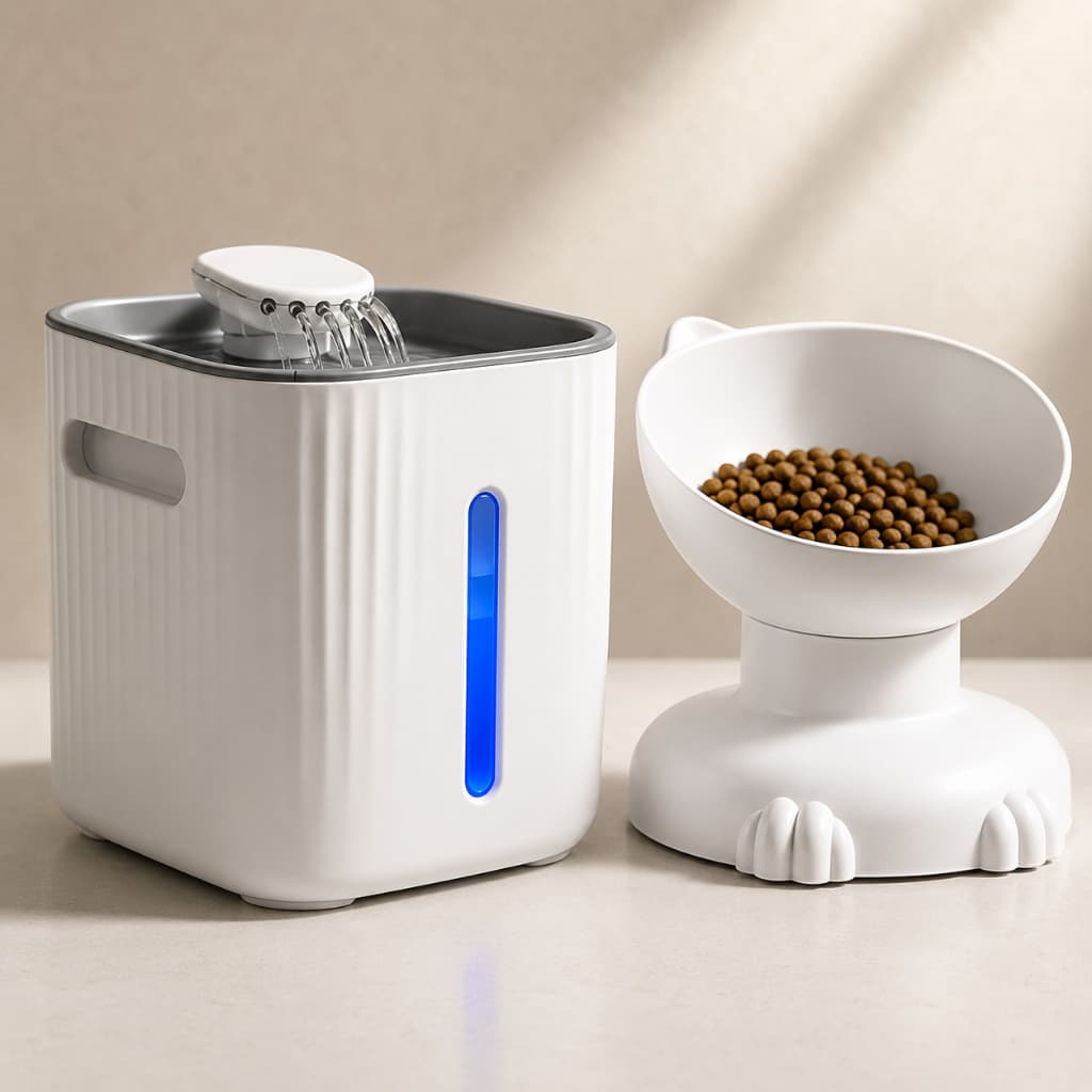 Bebedouro Automático para Gatos com Filtro | Fonte de Água USB Ultra Silenciosa 25dB + Comedouro Elevado 2 em 1 1,6L