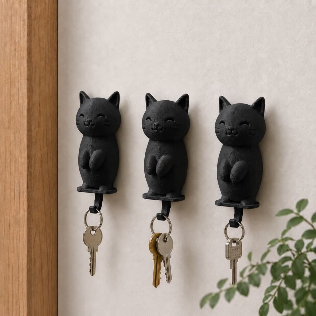Kit 3 Porta Chaves de Parede Gato Decorativo Moderno - Zately