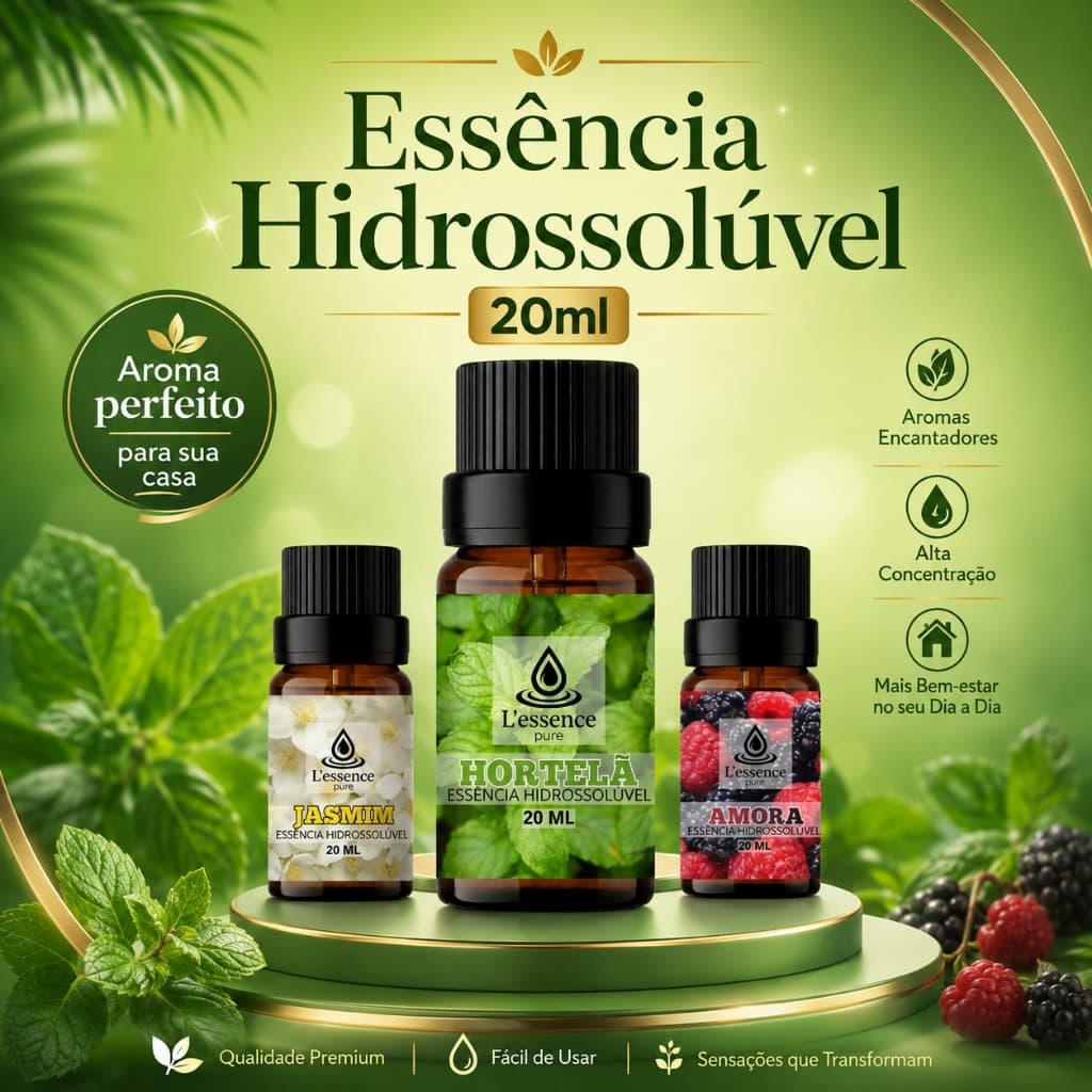 Kit com 3 OU 1 Essências Amora, Hortelã e Jasmin 20ml Para Umidificadores e Difusores | Kit Premium