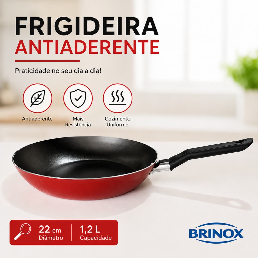 Frigideira Garlic Vermelho Cereja 22cm 1,2litros Brinox Cor Vermelho