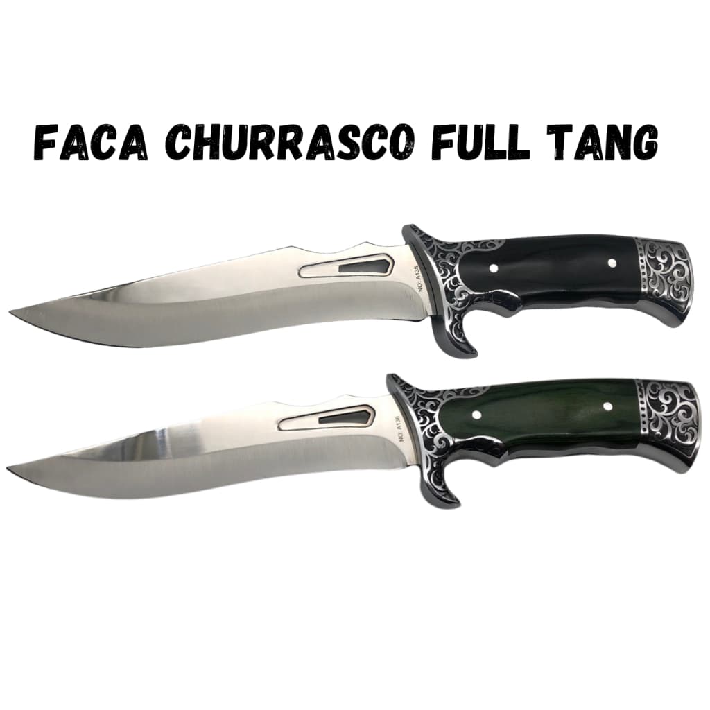 Faca Churrasco Caça e Pesca Cabo Artesanal em Madeira, Aço Inox FullTang - 1888