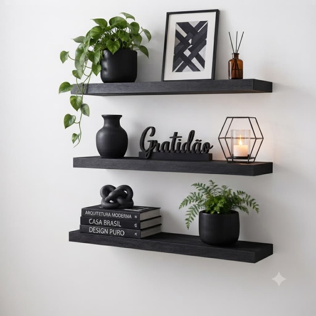 Kit 3 Prateleiras Nichos MDF 30x10cm Luxo Montagem Fácil Decoração Moderna