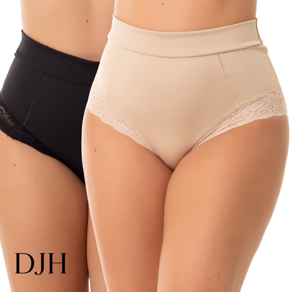 Kit 2 Calcinha Modeladora Cintura Alta com Renda – Conforto e Sustentação P M G GG 50 DJH