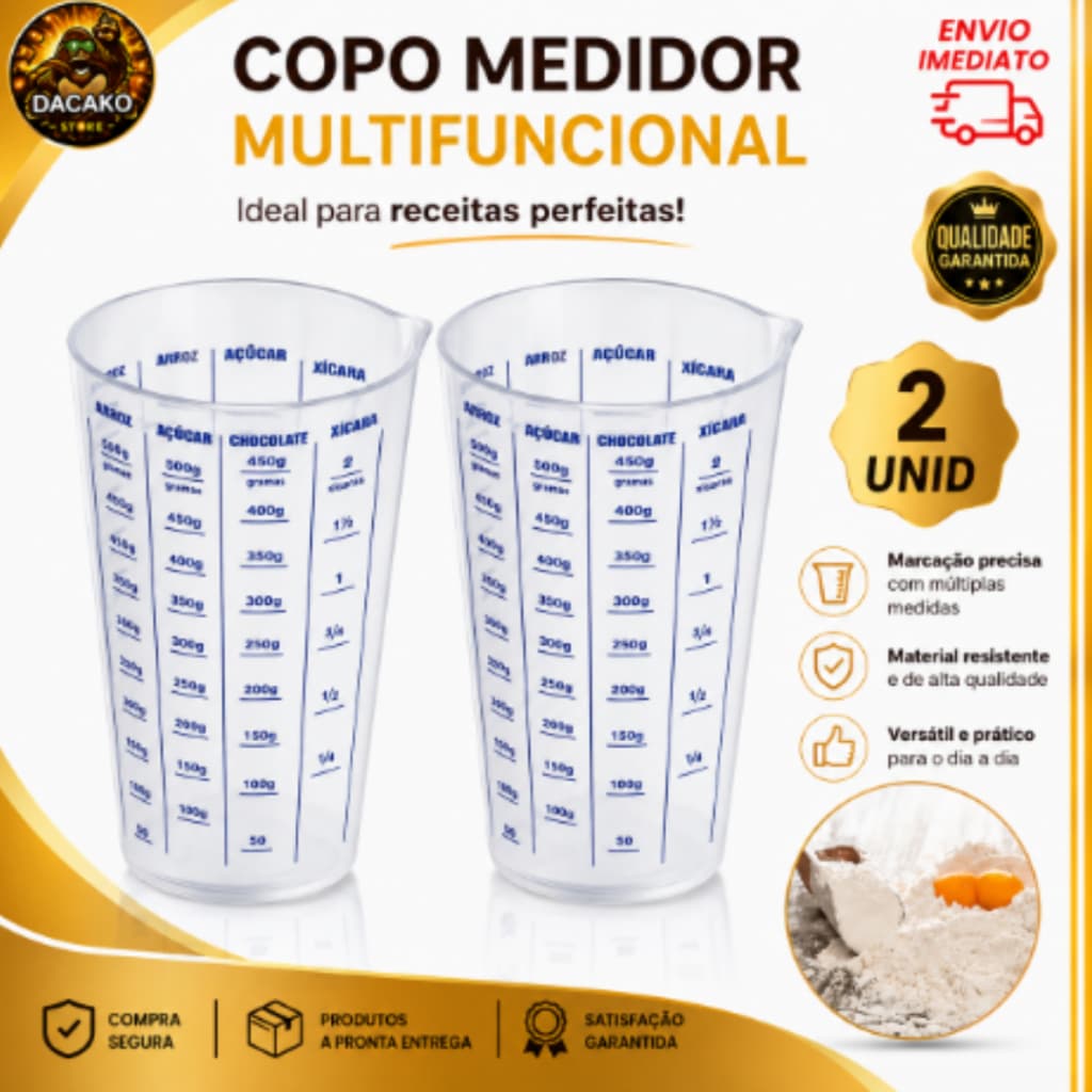 2 Copo Medidor Graduado para Cozinha Confeitaria Medidor de Líquidos e Ingredientes