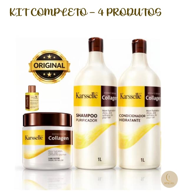 Kit Karssellé - Shampoo 1l + Condicionador 1l + Máscara 500g + Óleo MINI 7ml
