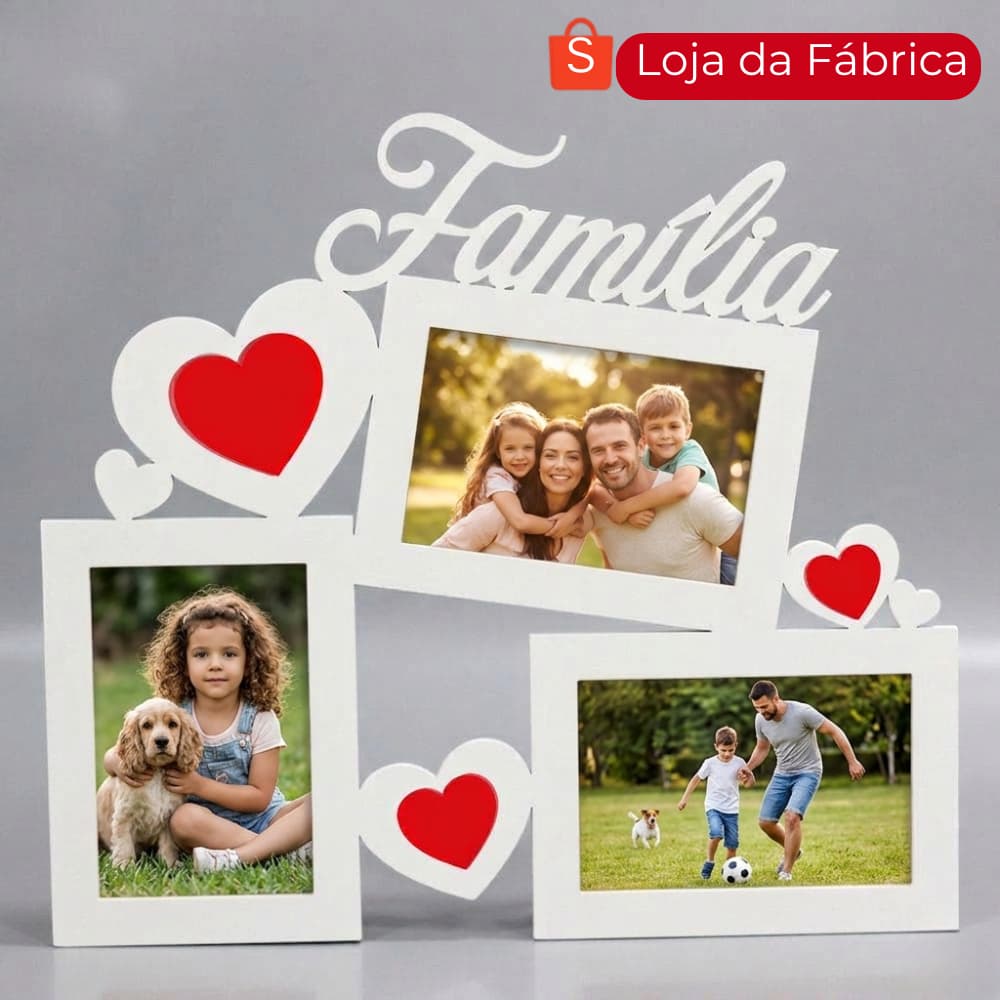 Quadro Porta Retrato 3 fotos 10x15 MDF - Porta Retrato Família Decorativo Sala Quarto Branco