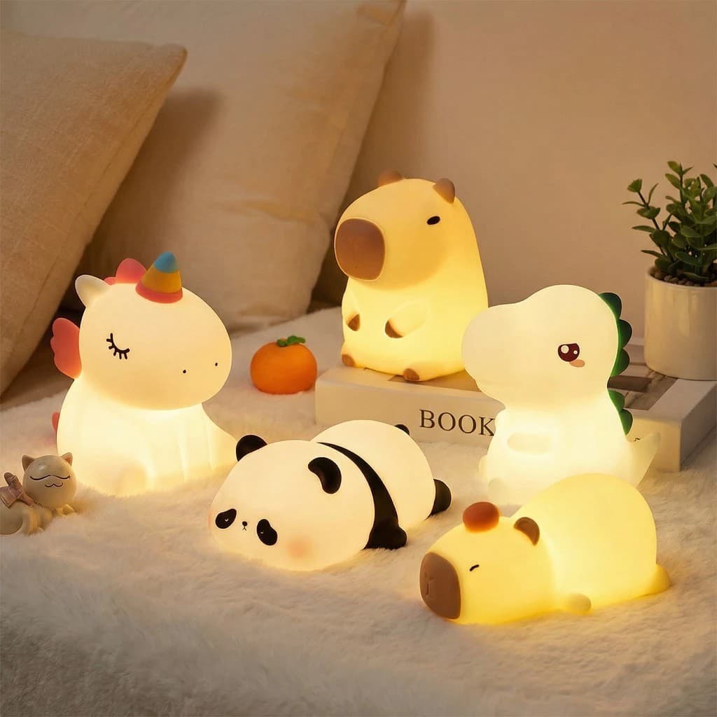 Luminária Panda Silicone LED Recarregável Touch 5 Cores Timer Luz Noturna Infantil Bebê